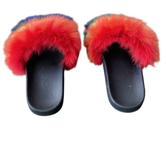 RAINBOW Fur Slide Women’s Size 11 Rainbow Pride Faux Fur - Picture 3 of 7